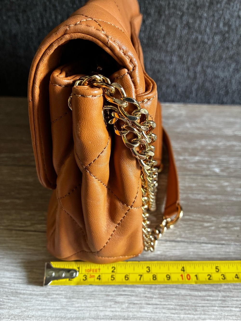 Michael Kors Quilted Sloan Camel Colored Shoulder Bag with Gold Chain Straps - Picture 12 of 13